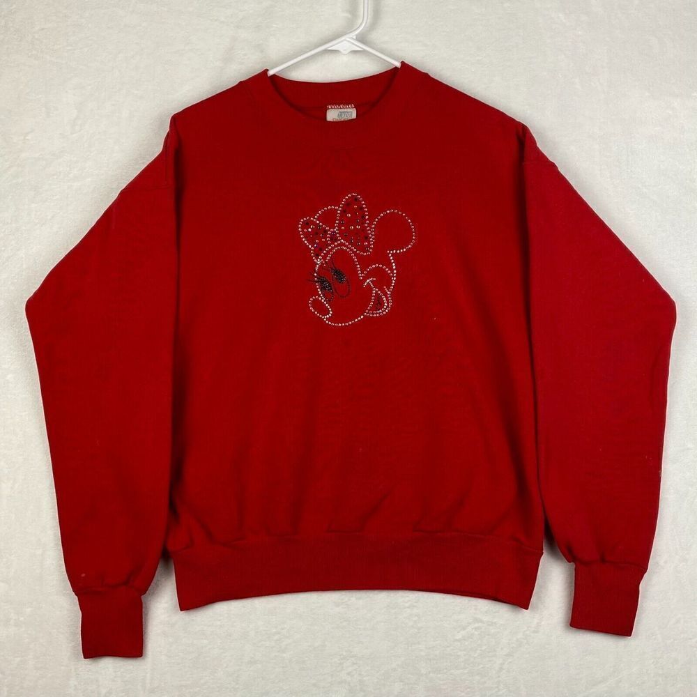 Vintage Ultra Sweats Minnie Mouse Sweater Womens Large Red Pullover Made In USA